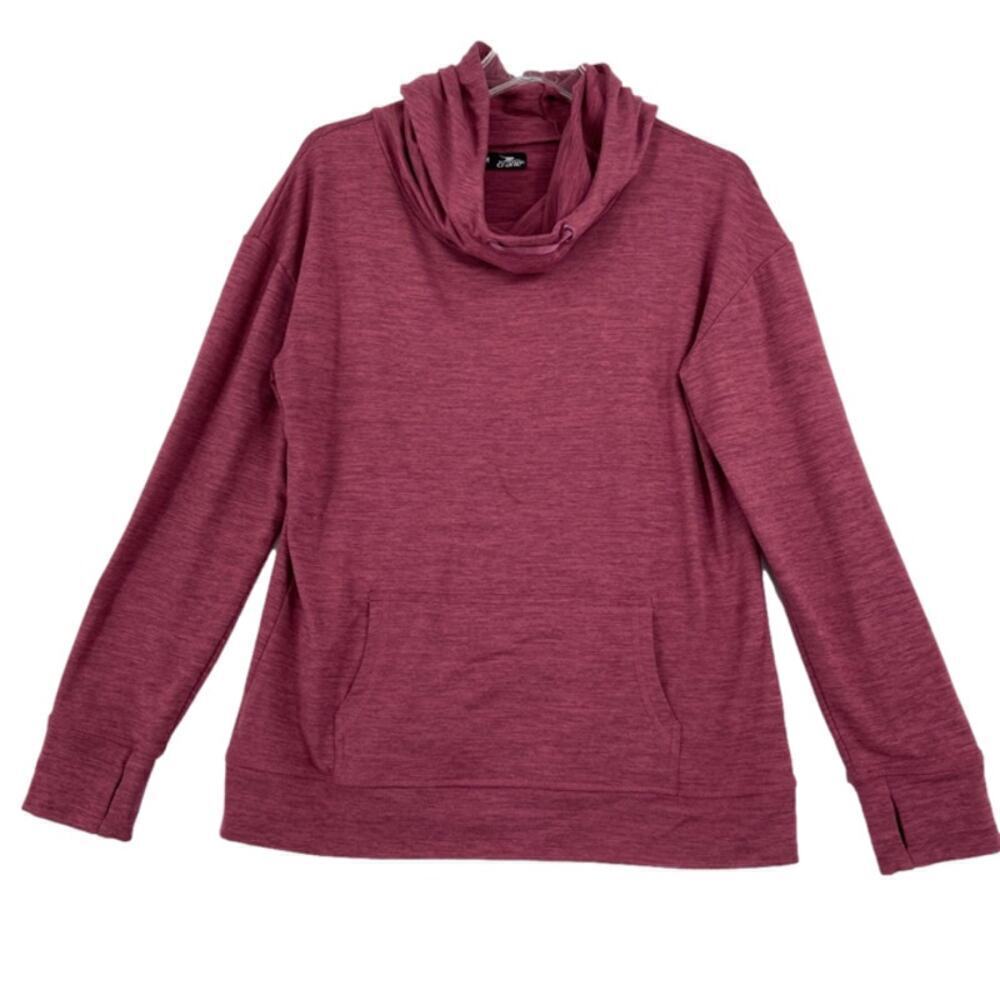 Crane Mock Neck Hooded Sweatshirt Size M Pink Heather Pullover Thumbhole Sleeves